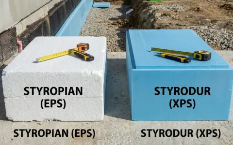 Biały styropian (EPS) i niebieski styrodur (XPS) obok siebie. Jaki styropian na fundamenty wybrać?