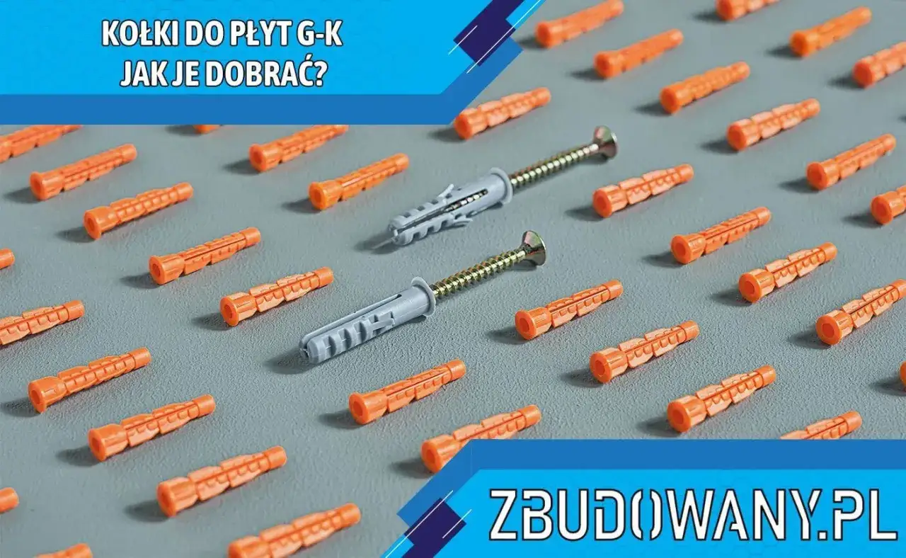 Pomarańczowe kołki rozporowe do karton gipsu i dwa szare z wkrętami. Dowiedz się, jak dobrać odpowiednie kołki do płyt G-K.